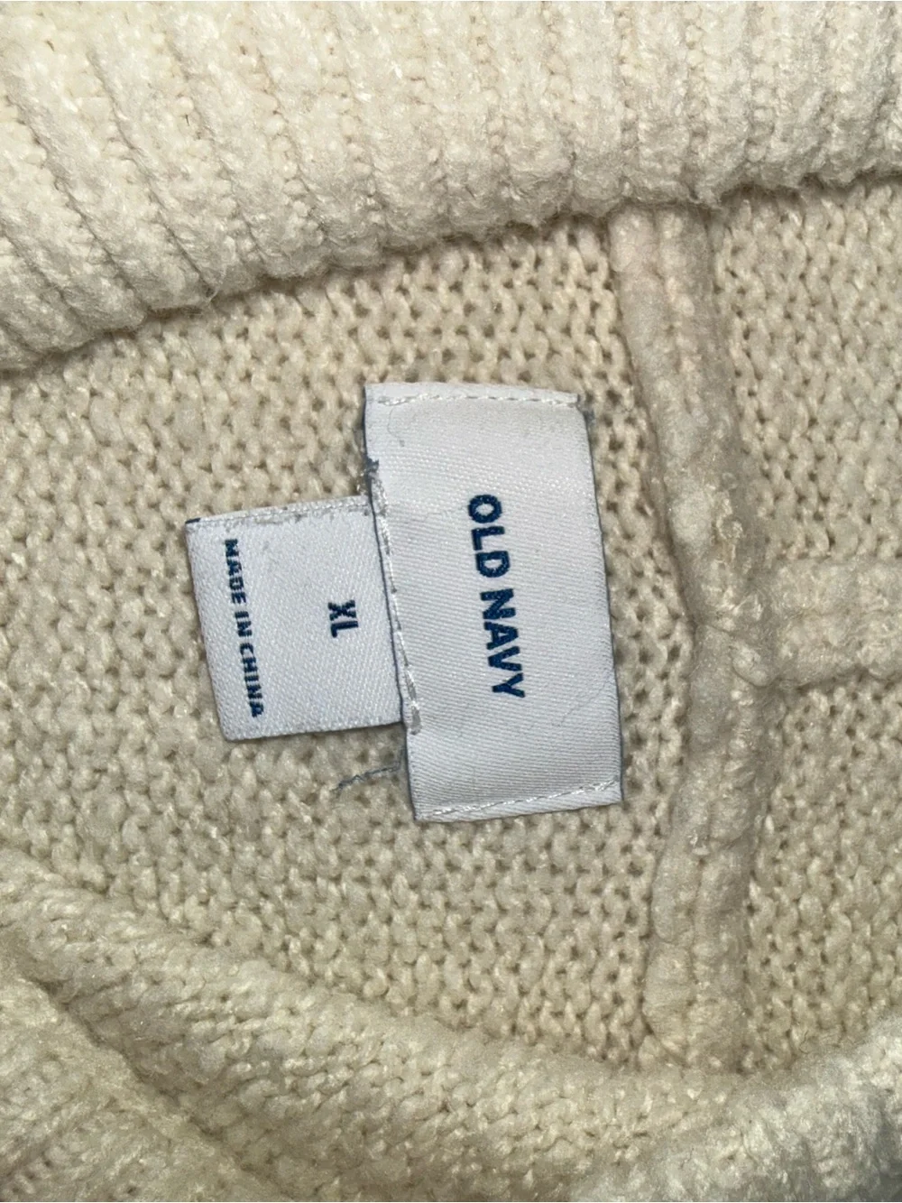 Old Navy Cream Hoodie Sweater with Red & Black Sleeve Stripes